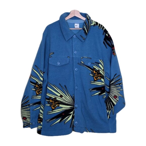 Nike LeBron Sherpa Shacket Mens XXL Dutch Blue Buttons Pockets Shirt DA6707-469 - Picture 1 of 16